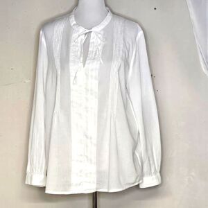 White Label The White Company White Cotton Pintuck Semi Sheer Long Sleeve Blouse